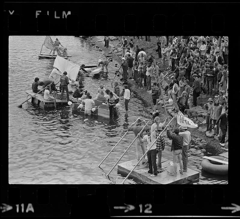 Harvard raft race on Charles River, Cambridge