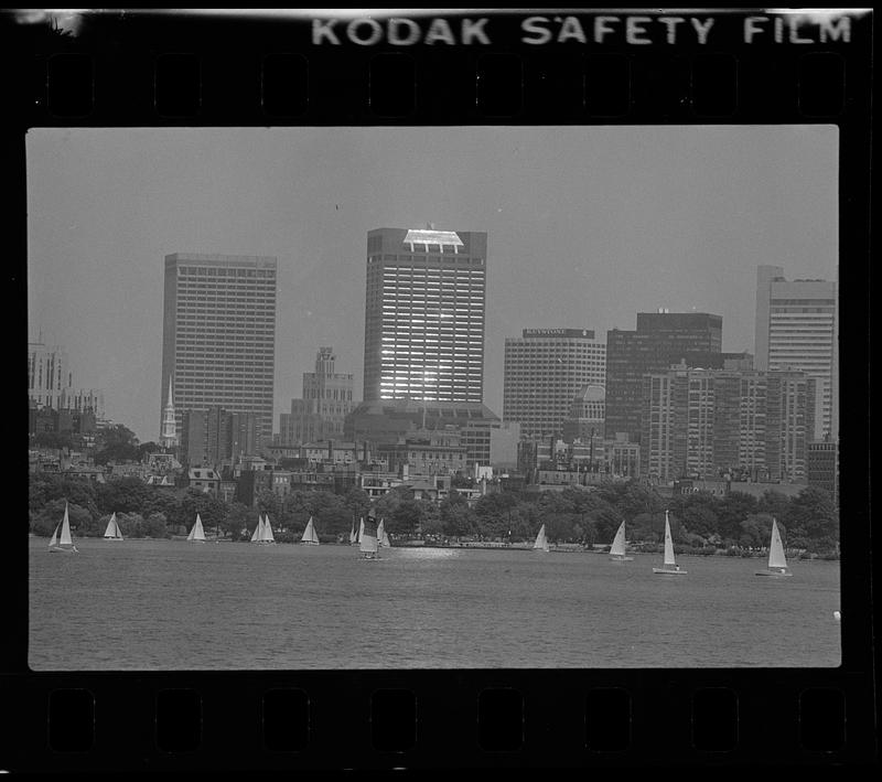 Sailboats on Charles River Basin with downtown in background, Charles River, Back Bay