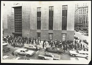 Anti war demonstrators leave phone building after occupying lobby for short time.