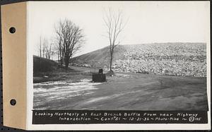 Contract No. 51, East Branch Baffle, Site of Quabbin Reservoir, Greenwich, Hardwick, looking northerly at east branch baffle from near highway intersection, Hardwick, Mass., Dec. 21, 1936