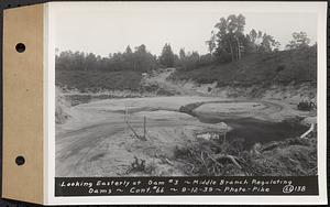 Contract No. 66, Regulating Dams, Middle Branch (New Salem), and East Branch of the Swift River, Hardwick and Petersham (formerly Dana), looking easterly at dam 3, middle branch regulating dams, Hardwick, Mass., Sep. 12, 1939