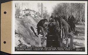 Contract No. 71, WPA Sewer Construction, Holden, Woodland Road, looking northerly from Sta. 36+40, Holden Sewer, Holden, Mass., Dec. 28, 1939