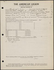 American Legion military record of Sanford J. Tebo