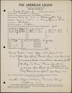 American Legion military record of Robert Winsor, Jr.
