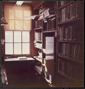 Book repair area, fiction stacks, east aisle, Lawrence Library