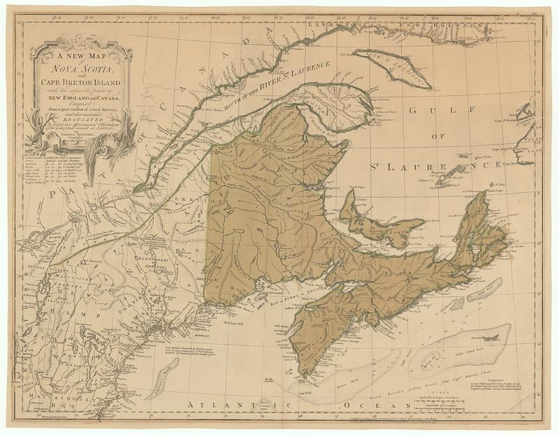 A new map of Nova Scotia, and Cape Breton Island with the adjacent parts of New England and Canada, composed from a great number of actual surveys and other materials regulated by many new astronomical observations of the longitude as well as latitude