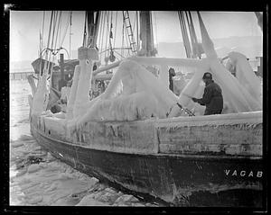 Ice covered boat 'Vagabond'