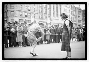 Two young women competing, Boston Common