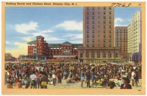 Bathing beach and Chelsea Hotel, Atlantic City, N.J.