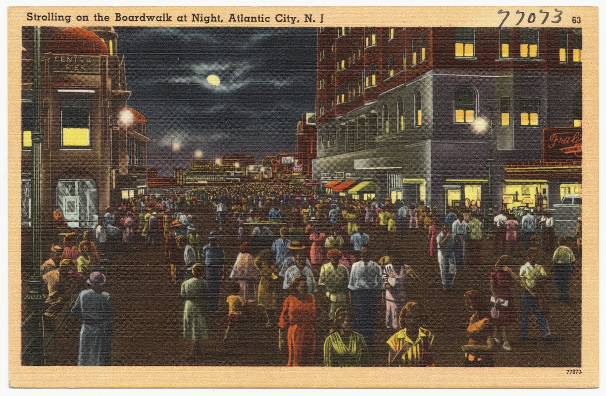 Strolling on the boardwalk at night, Atlantic City, N.J.