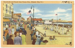 Boardwalk and beach from Ocean Ave., Atlantic City, N.J.