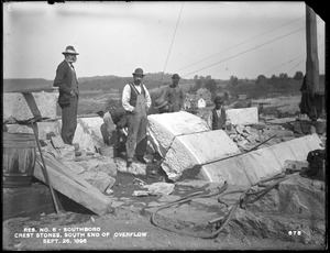 Sudbury Reservoir, laying crest stone at south end of overflow, Southborough, Mass., Sep. 26, 1896