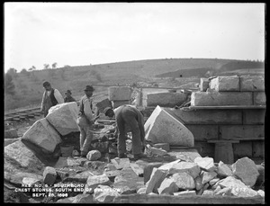Sudbury Reservoir, front crest stone at south end of overflow, Sudbury Dam, from the north, Southborough, Mass., Sep. 26, 1896