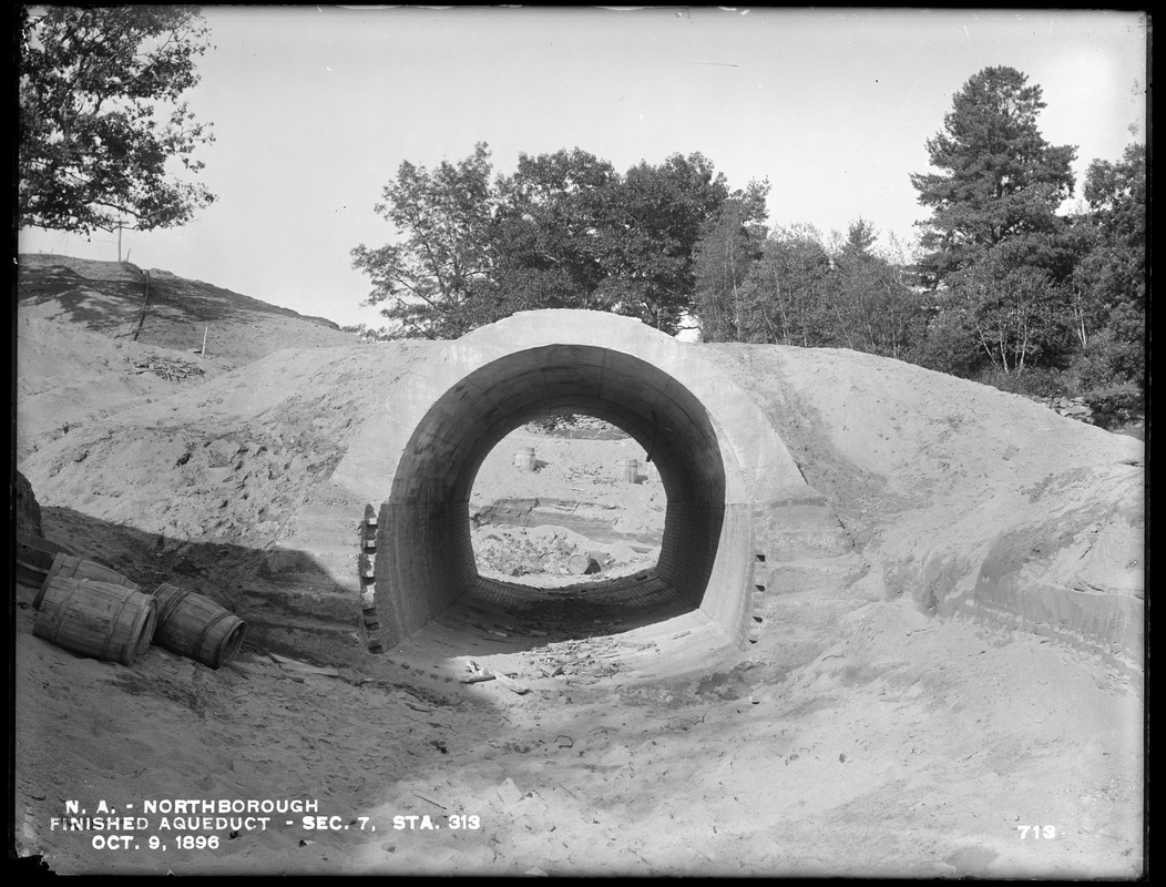 Wachusett Aqueduct, section of finished aqueduct, station 313, Section 7, from the south, in trench, Northborough, Mass., Oct. 9, 1896