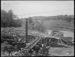 Wachusett Aqueduct, stone crusher on east bank of Wood's mill pond, Section 8, from the northeast, Northborough, Mass., Oct. 9, 1896