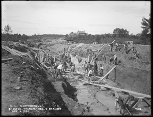 Wachusett Aqueduct, work in swamp; sheeted trench, station 363, Section 9, from the east, Northborough, Mass., Oct. 9, 1896