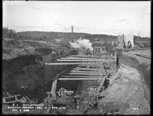 Wachusett Aqueduct, sheeted trench below railroad, station 473, Section 10, from the east, Marlborough, Mass., Oct. 9, 1896