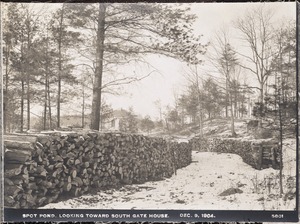 Distribution Department, Low Service Spot Pond Reservoir, looking toward Southern Gatehouse, Stoneham, Mass., Dec. 9, 1904