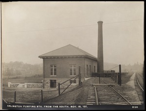 Distribution Department, Arlington Pumping Station, from the south, Arlington, Mass., Nov. 18, 1907