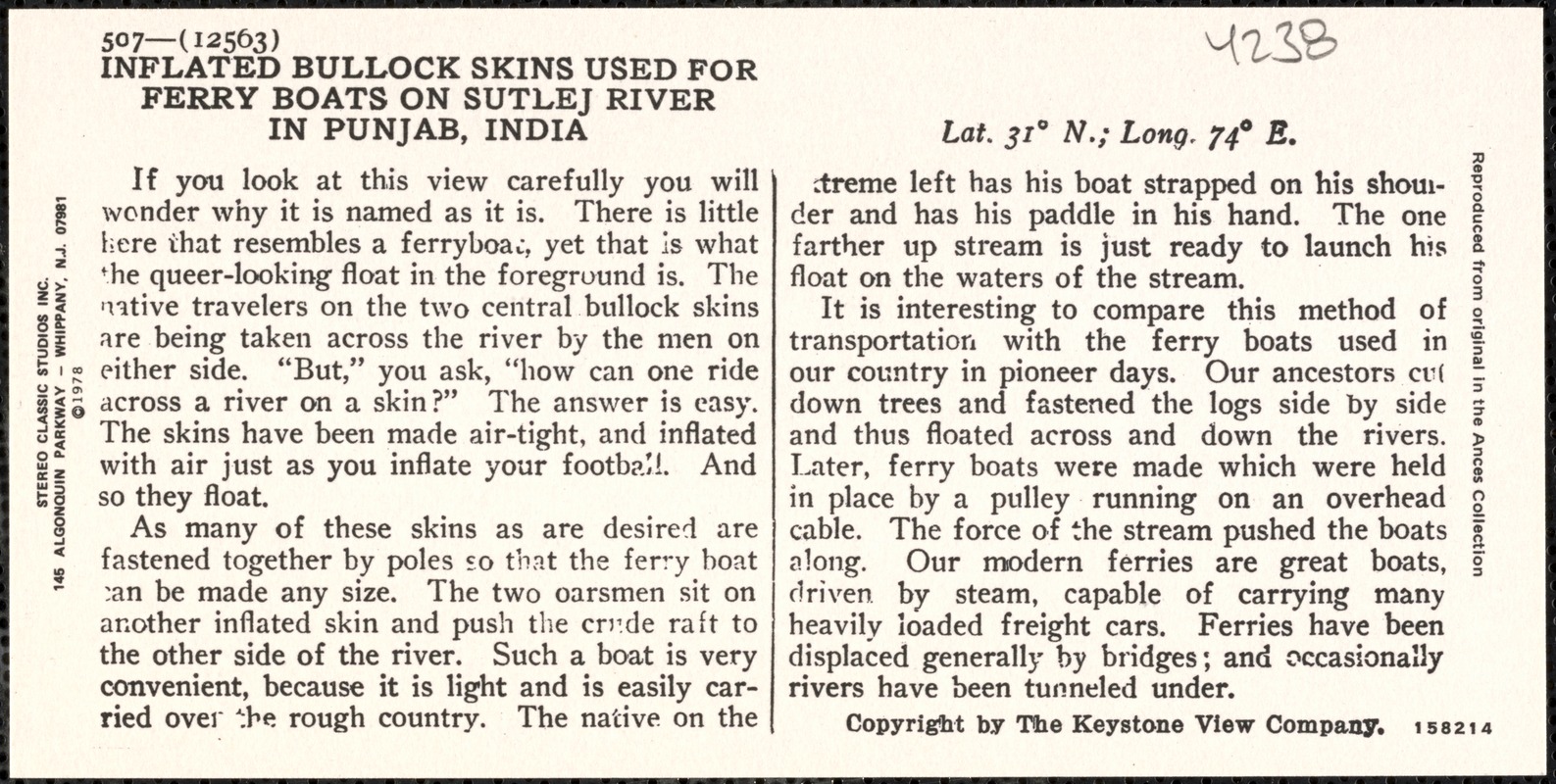 Inflated bullock skins for ferry boats on Sutlej River in the Punjab, India