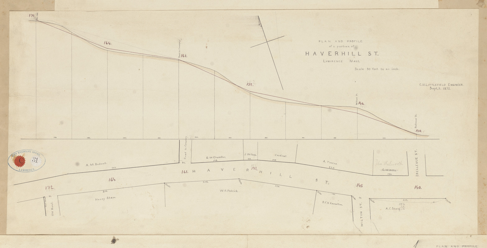 Plan And Profile Of A Portion Of Haverhill St Lawrence Mass Digital Commonwealth 0381