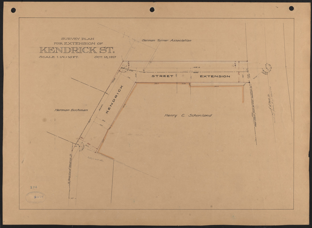 Survey plan for extension of Kendrick St.