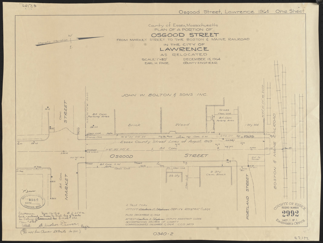 County of Essex, Massachusetts, plan of a portion of Osgood Street from Market Street to the Boston & Maine Railroad in the city of Lawrence as relocated