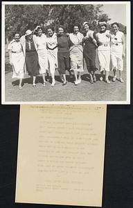 They Follow Their Husbands. Just as they keep tabs on their baseball activities, these wives of Big League Baseball players follow the play of their husbands on the golf course. They are shown making up a portion of the gallery of Florida State Baseball Players Golf Tournament, left to right, Mrs. Babe Ruth, Mrs. Eldon Auker, Mrs. Dizzy Dean, Mrs. Johnny Cooney, Mrs. Lloyd Brown, Mrs. Roy Spencer, Mrs. Nick Altrock, and Mrs. Heinie Manush.