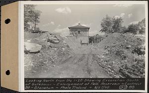 Contract No. 99, Enlargement of Fells High Level Distribution Reservoir, Stoneham, Malden, Melrose, looking north from Sta. 1+20 showing excavation south of gatehouse, enlargement of Fells Reservoir, Stoneham, Mass., Jun. 27, 1940