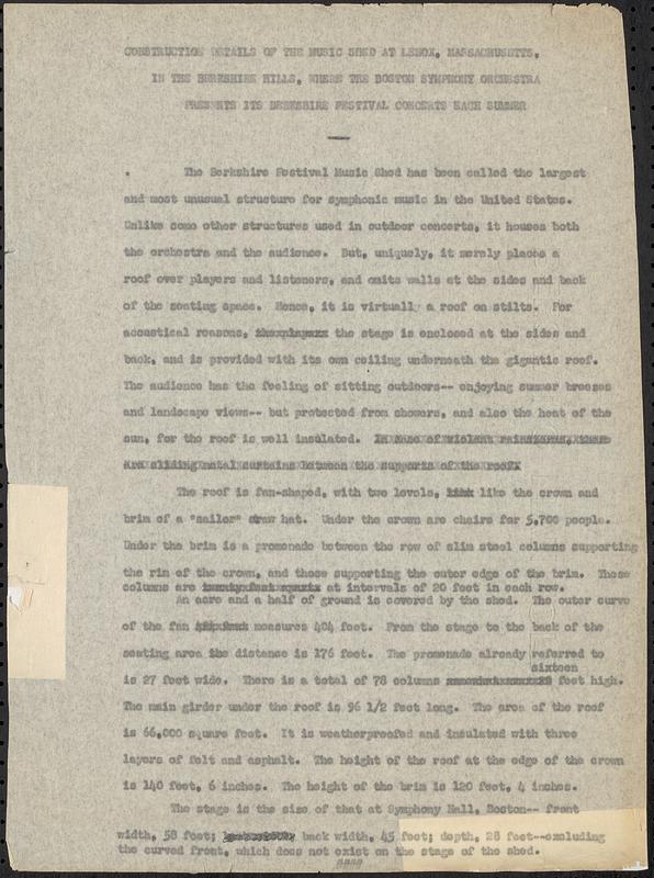 Construction details of the Music Shed at Lenox, Massachusetts, in the