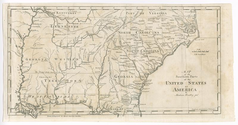 Map of the southern parts of the United States of America