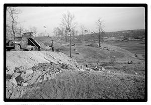 Construction machinery moving earth