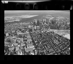 Winter aerial: Common and downtown, downtown Boston