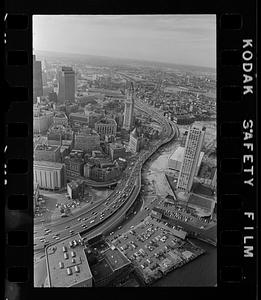 Central Artery and downtown: Note Customs House & Harbor Towers, downtown Boston