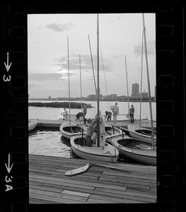 Sailboats at Charles River Basin boathouse, Back Bay