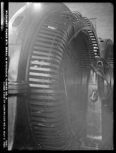 Wachusett Department, Wachusett Dam Hydroelectric Power Plant, break in turbine No. 4, close view of generator No. 3, Clinton, Mass., May 3, 1920