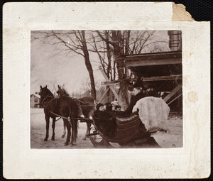 Curtis Hotel: man, woman & three children in horse-drawn sleigh