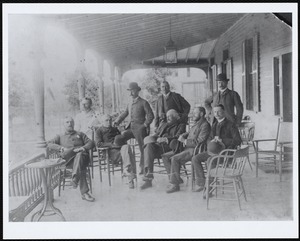 Lenox Club: members on porch of old Lenox Club on Walker Street