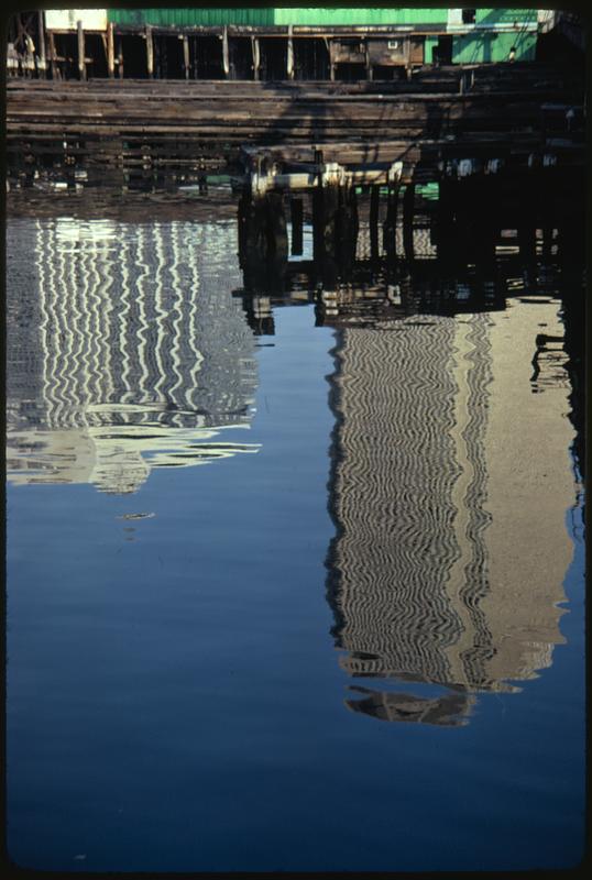 From Northern Boulevard at old bridge including reflection in Fort Point Channel