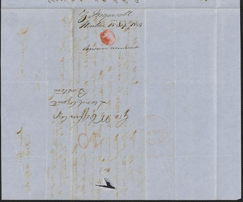 Z. Ingersoll to George Coffin, 15 September 1849