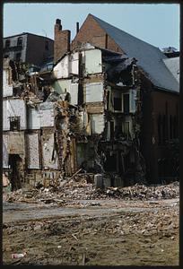 Rubble and partly demolished building, Beacon Hill, Boston