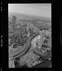 Central Artery and downtown: Note Customs House & Harbor Towers, downtown Boston