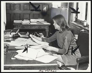 Maps Plans-Mayor Barbara Ackerman maps plans for special City Council meeting Wednesday to act on City Manager appointment.