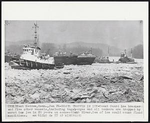 Boats trapped in Ice- Coast Guard ice breaker and five other vessels, including tugsbarges and oil tankers are trapped by worst ice jam in 20 years on connecticut River. Dam of ice could cause flood conditions.