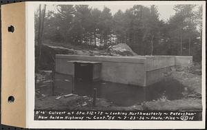 Contract No. 55, Portion of Petersham-New Salem Highway, Petersham, Franklin County (Worcester County?), 8ft. x 6ft. culvert at Sta. 312+75, looking northwesterly, Franklin County, Mass., Jul. 23, 1936