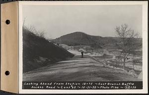 Contract No. 60, Access Roads to Shaft 12, Quabbin Aqueduct, Hardwick and Greenwich, looking ahead from Sta. 18+75, Greenwich and Hardwick, Mass., Oct. 31, 1938