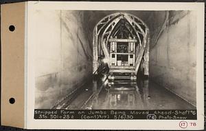 Contract No. 17, West Portion, Wachusett-Coldbrook Tunnel, Rutland, Oakham, Barre, stripped form on jumbo being moved ahead, Shaft 6, Sta. 501+25+/-, Rutland, Mass., May 6, 1930