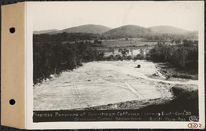 Contract No. 30, Stream Control Works at Main Dam, Swift River Reservoir, Belchertown, Enfield, Ware, progress panorama of downstream cofferdam, looking east, diversion tunnel, Belchertown, Mass., Sep. 11, 1931