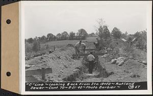 Contract No. 70, WPA Sewer Construction, Rutland, "C" line, looking back from Sta. 19+50, Rutland Sewer, Rutland, Mass., Aug. 21, 1940