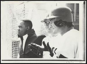 Winter Haven, Florida, Feb. 27 - Baseball expressions - The unsigned George Scott and the signed Boston Red Sox players William Conigliaro and Ken Harrelson provide these expressions at the batting cage yesterday. Harrelson is rubbing his gloved hands awaiting his batting burn